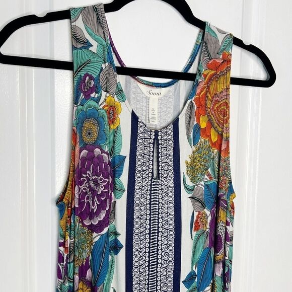 Soma Keyhole Sleeveless Short Dress Garden Bloom Ivory Sz S Floral Print - Picture 5 of 7